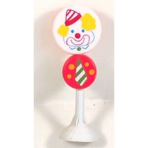Vintage Red Clown Baby Rattle Teether Toy 7" Suction Cup Green Necktie Highchair